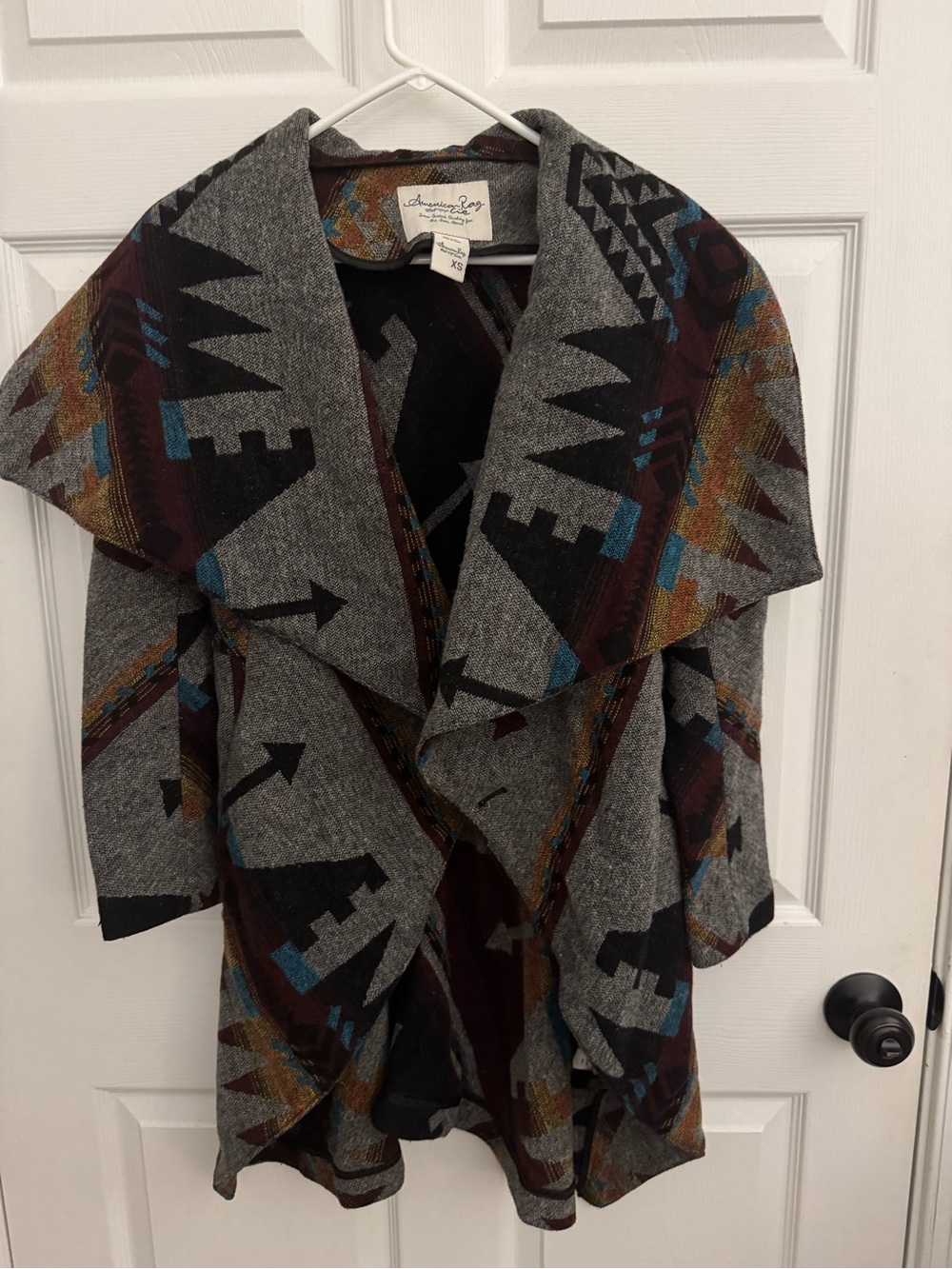 American Rag Gray Aztec Draped Cardigan with Multicolor Accents
